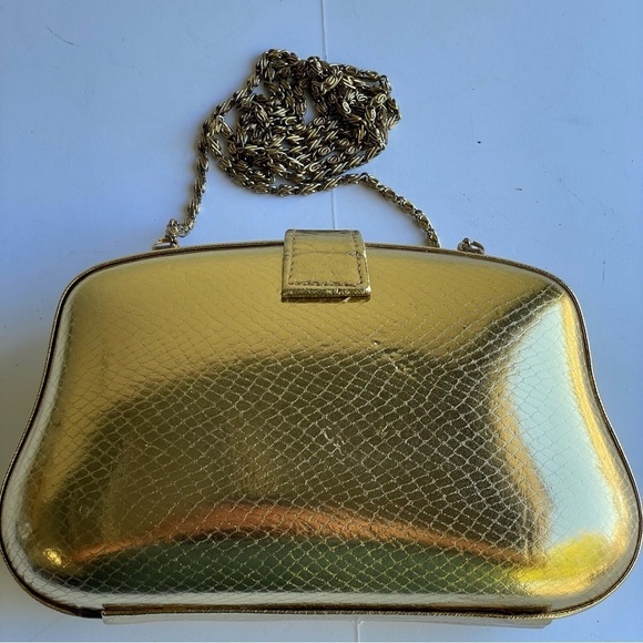 Andre Cellini Vintage Mini metallic hardcover evening handbag gold shoulder bag - Picture 14 of 15
